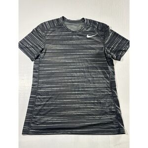 Nike Striped Dri-FIT Mens Shirt Black/Grey Athletic Fitted Size LG